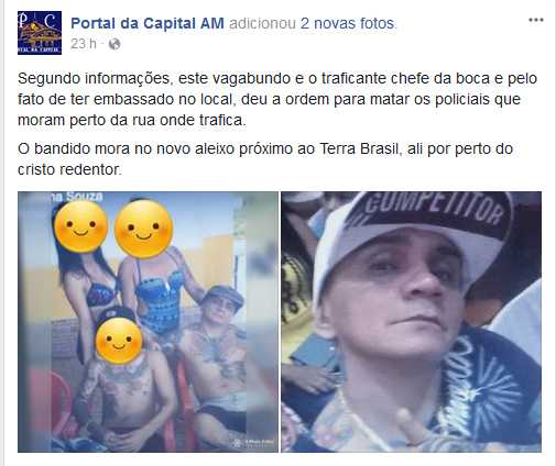 Denuncia na fanpage do "Portal da Capital AM" feita em Domingo, 24 de setembro de 2017 às 11:08 / Reprodução Facebook